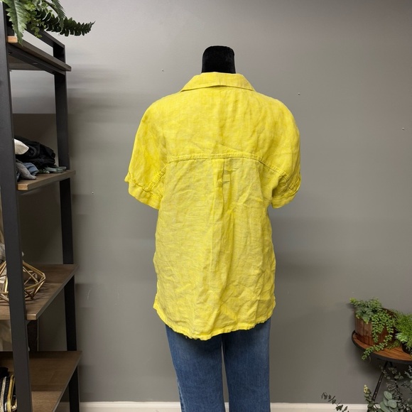 Rachel Roy yellow linen button down short sleeve shirt womens small summer - Picture 5 of 8